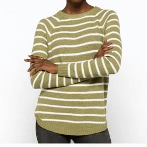 Pink Clover Green White Striped Pullover Sweater